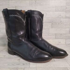 Men's Justin Western Black Leather Rodeo Roper Cowboy Boots Size 14 USA Made